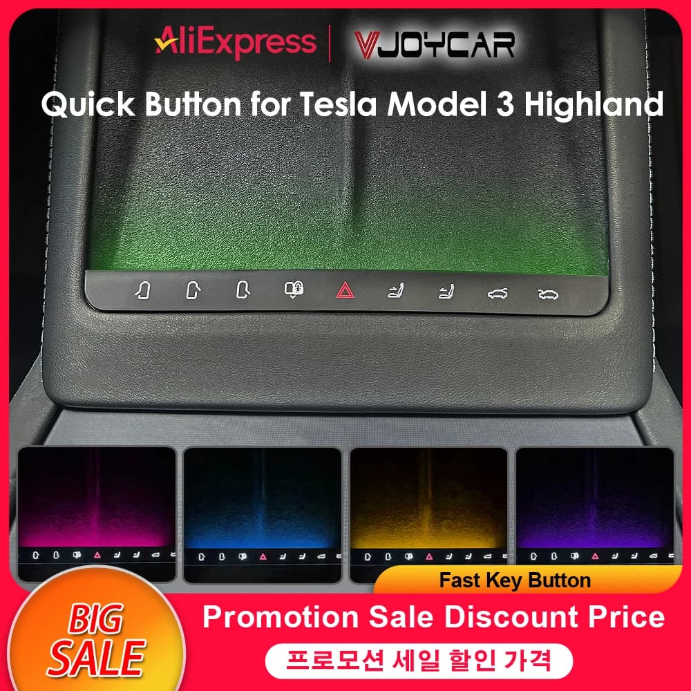 Botón de llave funcional VJOYCoche para Tesla Model 3, controlador de consola central de luz ambiental de las tierras altas, puertas/malas abiertas para pasajeros