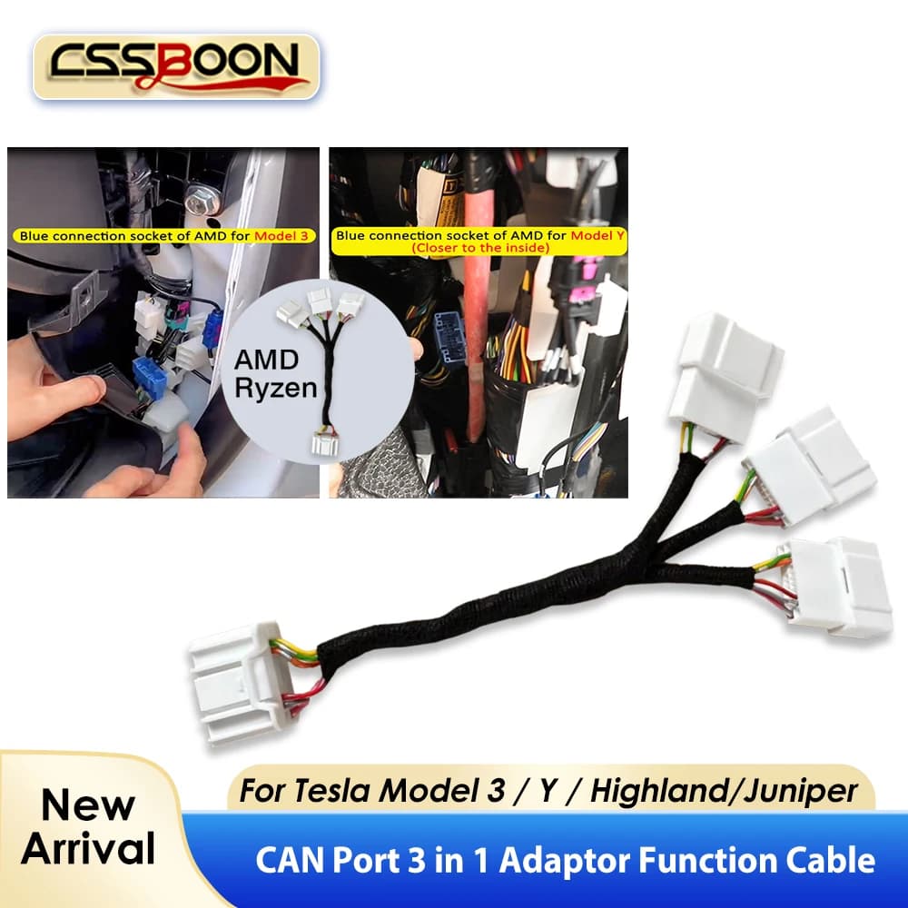 Accesorios para coche CSSBOON, función de cableado del pilar A B, adaptador de expansión 3 en 1 para Tesla Model 3/Y/ Highland/ Juniper
