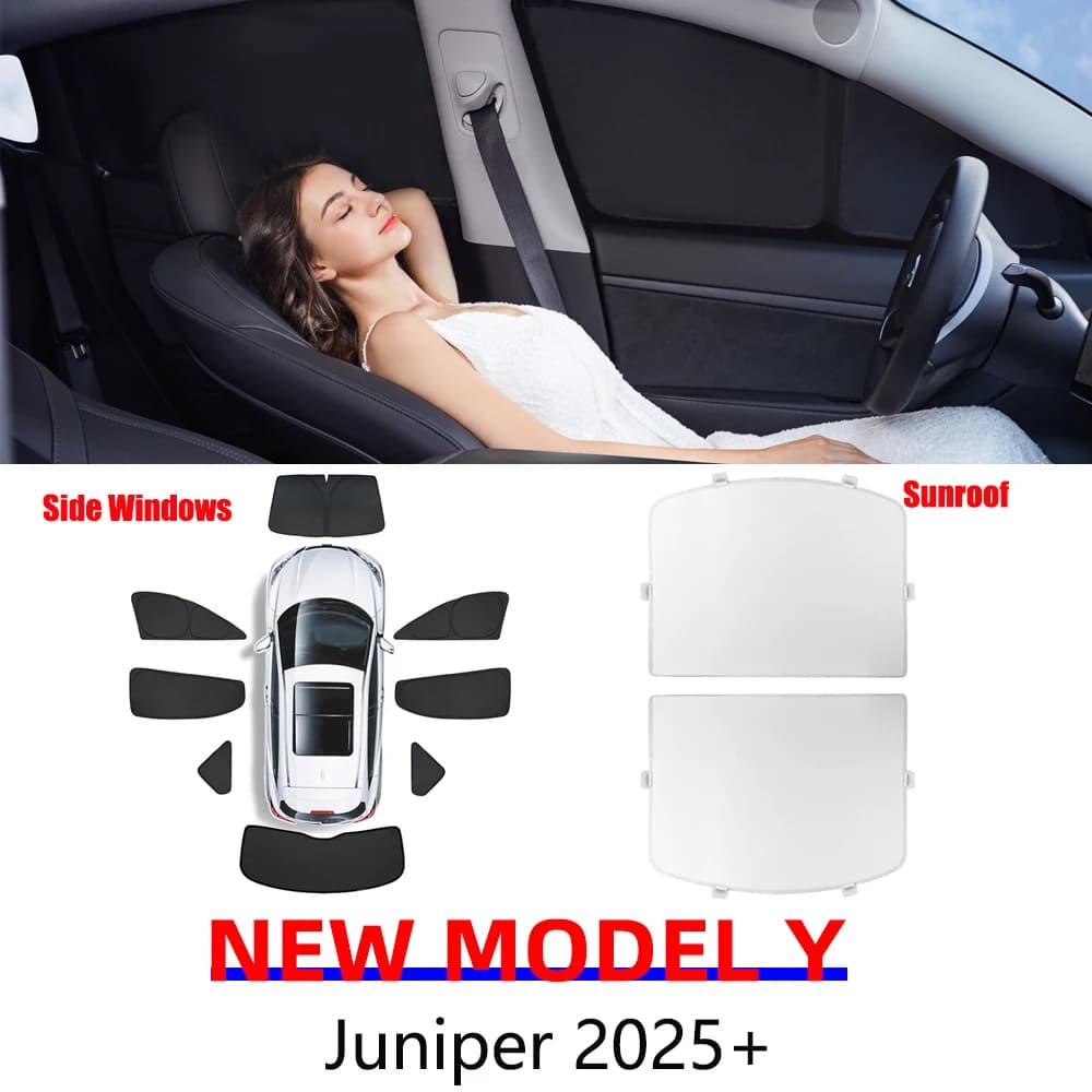 Parasol para Tesla Model Y Juniper 2025 2026, Parasol para Ventanas Laterales Delanteras y Traseras, Parasol para Parabrisas, Accesorios para Acampar al Aire Libre