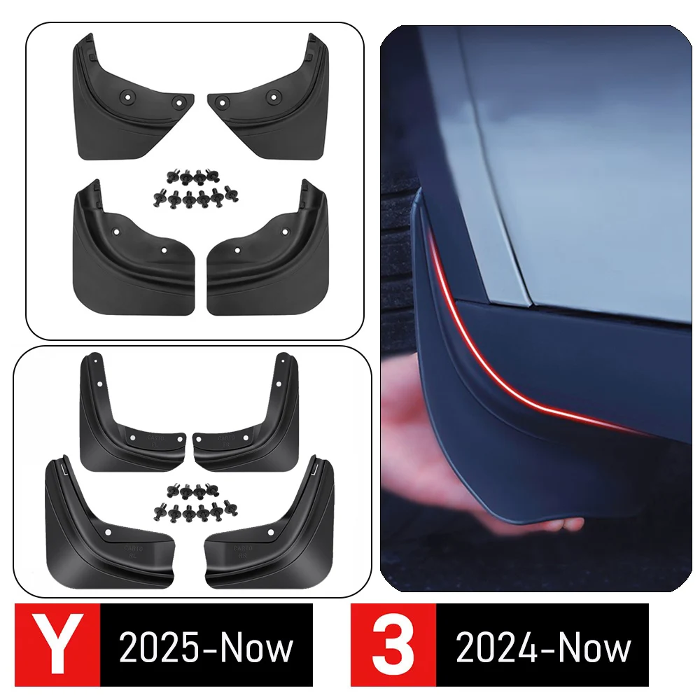 Accesorios para Tesla Model Y y Model 3 2025 2026, Guardabarros sin Perparaación, Mantén la Limpieza, Protege la Pintura, Protectores para Todo Clima, Kits de Cocherocería