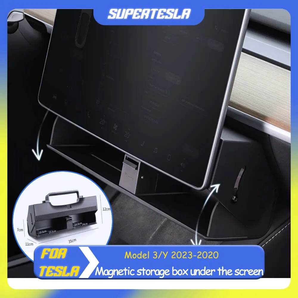 Bandeja organizadora de apoyabrazos central, caja de almacenamiento magnética debajo de la pantalla, organizador de salpicadero, soporte de pañuelos para Tesla Model 3/Y Glovebox