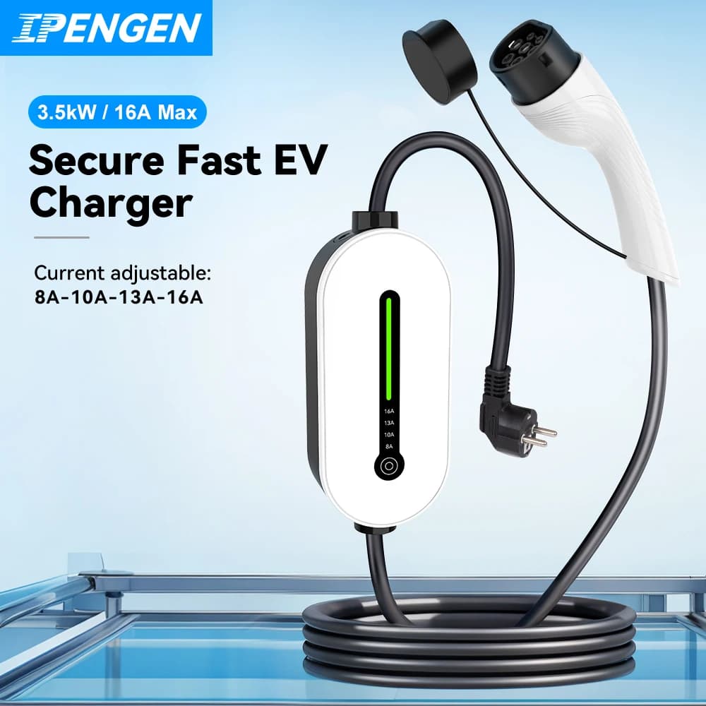 Tesla IPENGEN EV Cochegador portátil Type2 / conector de clavijaGBT 16A 1 fase 3.5KW Type1 3,5 m estación de Cochega Wallbox para vehículo eléctrico