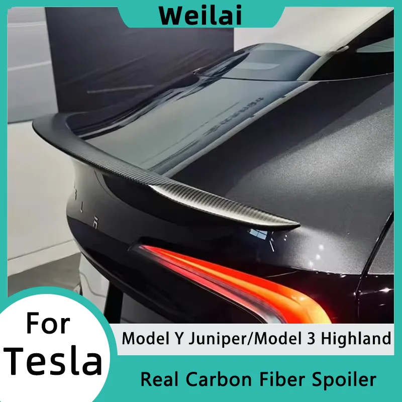 Alerón de enebro modelo Y para Tesla modelo 3, alerón de fibra de Cochebono Real, alerón trasero de alto rendimiento, accesorio de coche