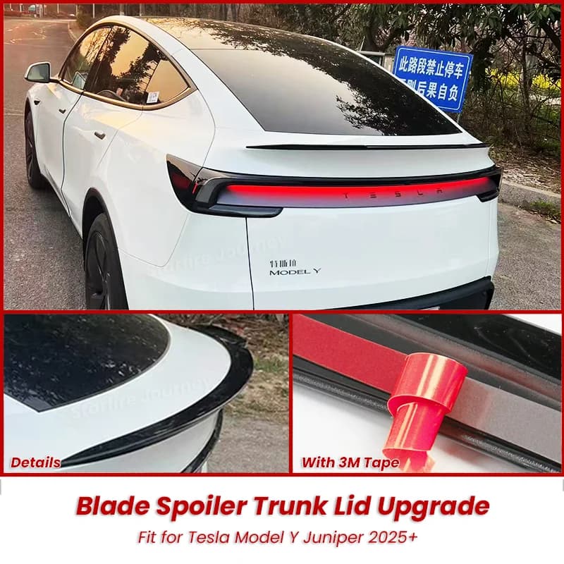 Alerón de maletero trasero negro mate para Tesla Model Y Juniper 2025, fácil instalación, Kit de Cocherocería de ala de hoja embellecedora de fibra de Cochebono, sintonización automática