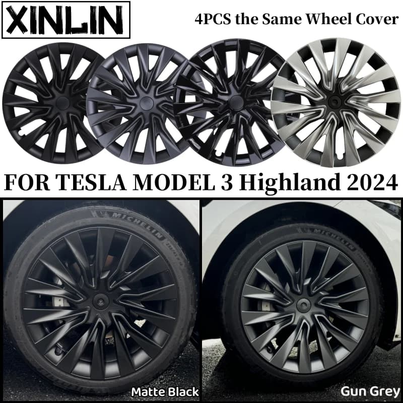4 Cubiertas de Rueda de 18 Pulgadas para Tesla Model 3, Tapas de Rueda de Repuesto de Alto Rendimiento, Accesorios para Cubrir el Borde Completo de la Rueda, 2024-2026