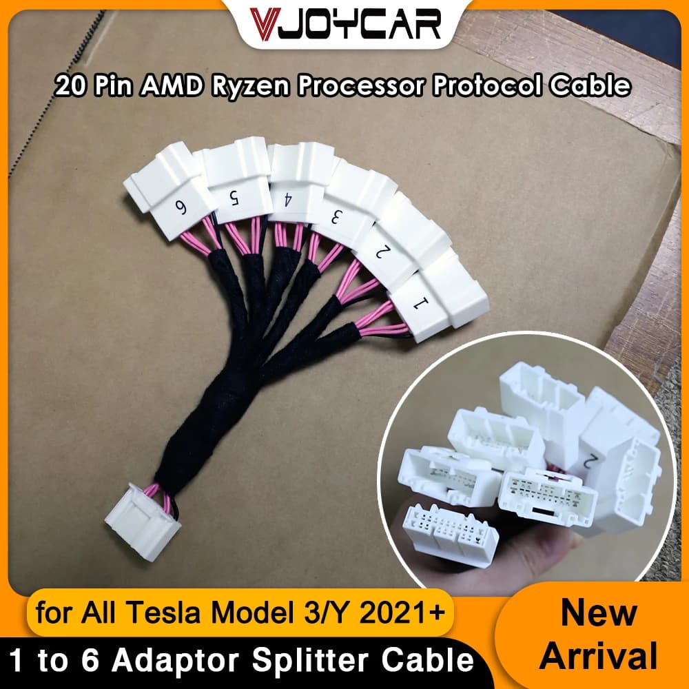 VjoyCoche para Tesla New Y Juniper 3 Highland 1-a-6 Cable divisor adaptador OBD 20 pines modelo 3 Y Cable de protocolo de procesador AMD Ryzen
