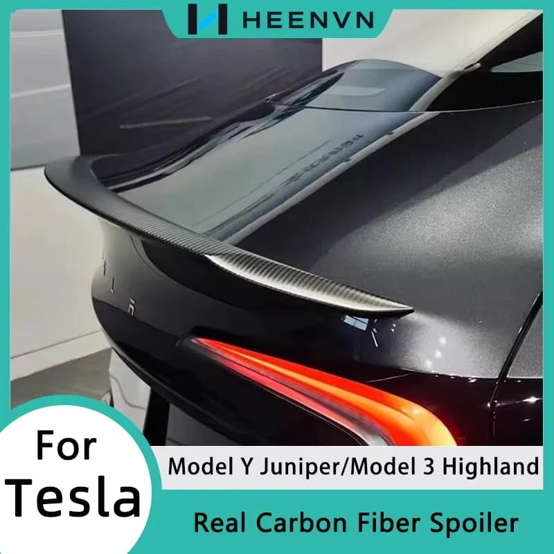 Alerón HEENVN Modelo Y Juniper para Tesla Model 3 Highland, Alerón de Fibra de Cochebono Real, Alerón Trasero de Alto Rendimiento, Accesorios para Automóviles