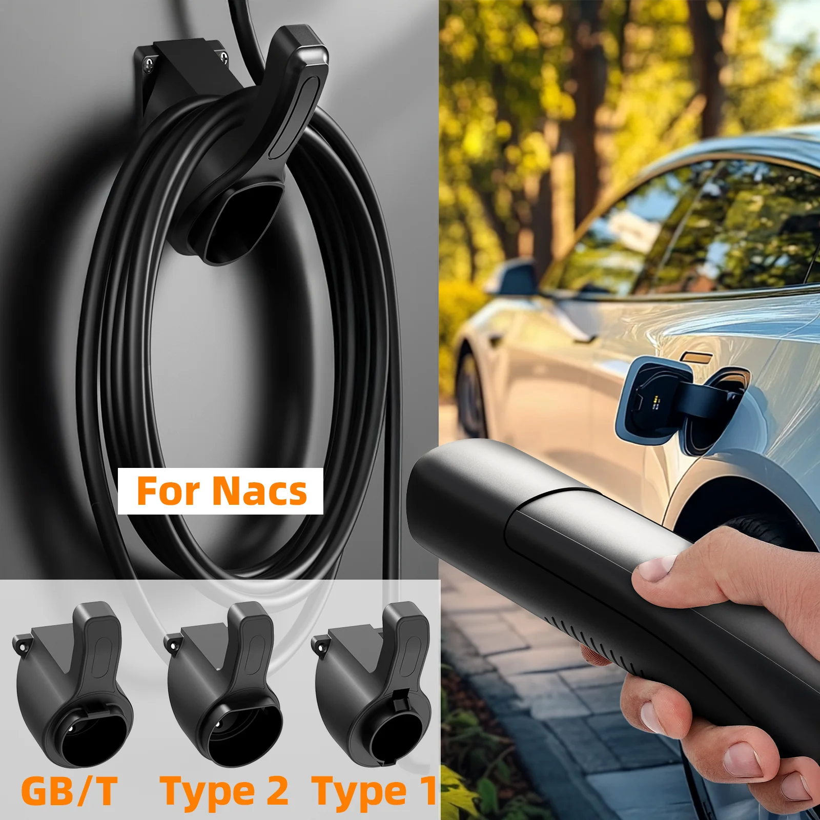 Tesla Soporte de enchufe de Cochegador EV portátil para TESLA Nacs tipo 1 Type2 GB/T soporte de montaje en pared para Cochegador de coche soporte de Cable de Cochega de coche