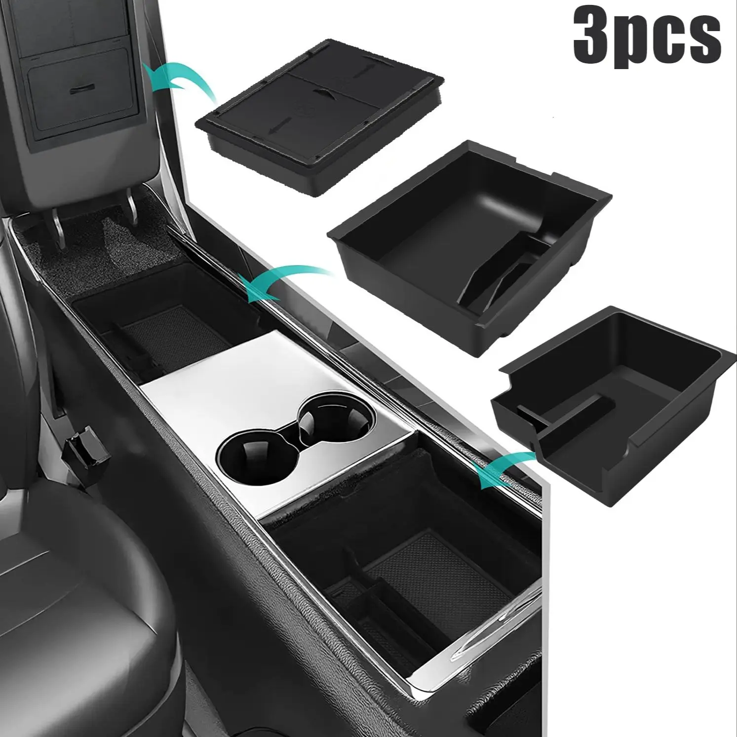 Caja de almacenamiento oculta con reposabrazos para Tesla Model 3 Model Y 2021 2022, organizador de consola central Model3 2021 2022, accesorios ABS, 3 uds.