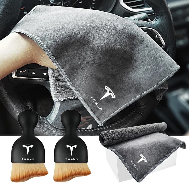 Toalla de microfibra para lavado de coches, cepillos de limpieza con emblema automático, paño de secado para Tesla Model 3 S Y X Cybertruck Roadster SpaceX, accesorio