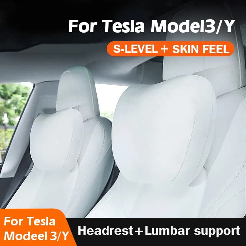 Almohada protectora para el cuello del coche Tesla Model 3 Y, soporte Lumbar para la espalda, flocado, reposacabezas Lumbar de alta calidad, accesorios para coche