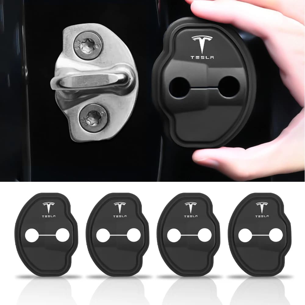 4 Uds. Cubierta de cerradura de puerta de silicona para coche, pegatinas protectoras, accesorios para Tesla Model 3 Model S X Model Y Roadster SpaceX Cybertruck