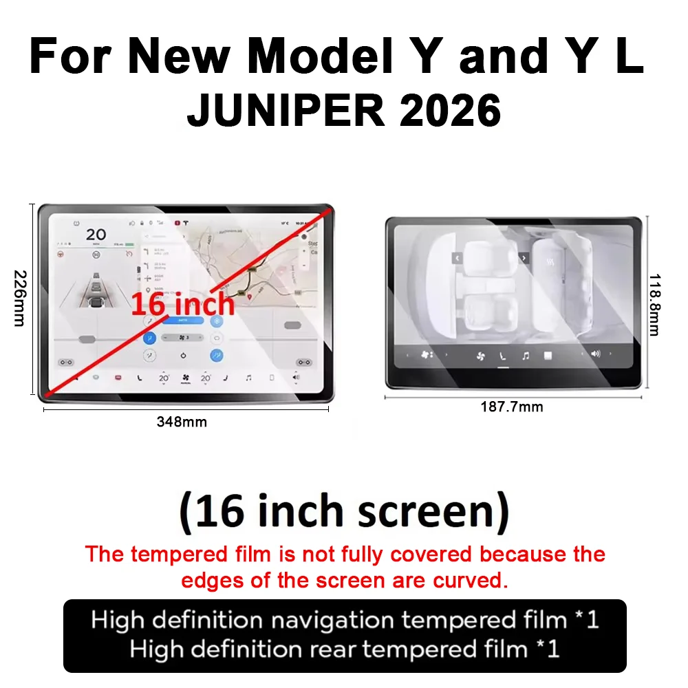 2 Películas Protectoras de Pantalla de Vidrio Templado para Tesla Model Y L 2026 de 6 Plazas Juniper Launch, Juego de Películas para Pantalla Delantera de 16 Pulgadas y Control Trasero