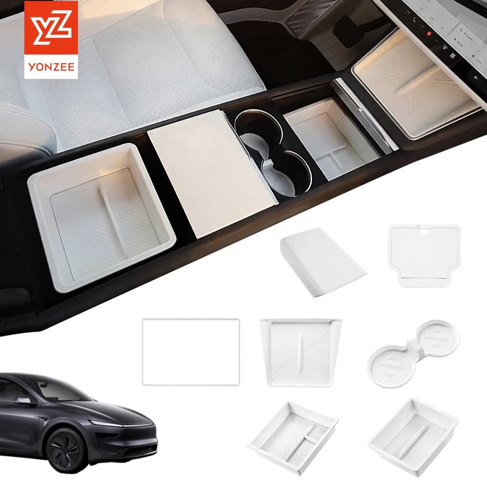 YZ Para Tesla Model Y YL Juniper Model 3 Highland 2025 2026 Bandeja Organizadora de Consola Central Caja de Almacenamiento para Reposabrazos con Portavasos ABS