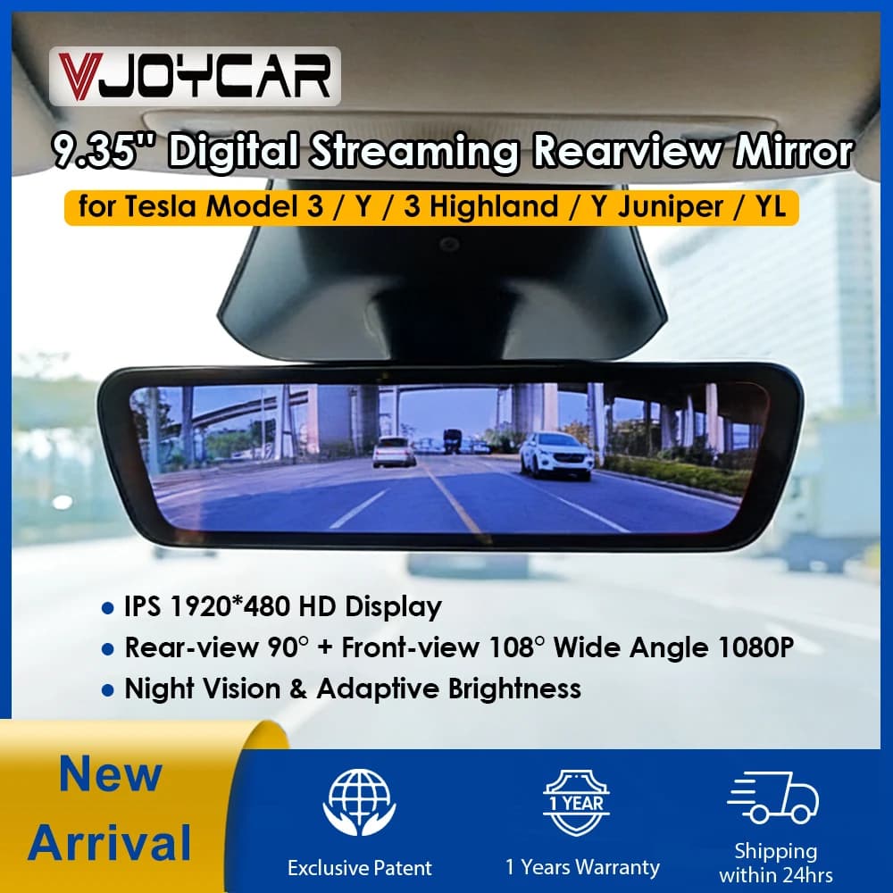 Nuevo Espejo Retrovisor con Pantalla Digital de 9.35 Pulgadas para Tesla, Espejo con Cámara Integrada y Visión Nocturna para Model 3, Y y Juniper