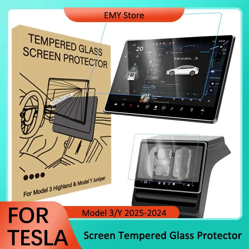2 unids/set de película templada para Tesla Model Y Juniper 2025, Protector de cristal de pantalla delantera y trasera para modelo 3, accesorio Interior de las tierras altas