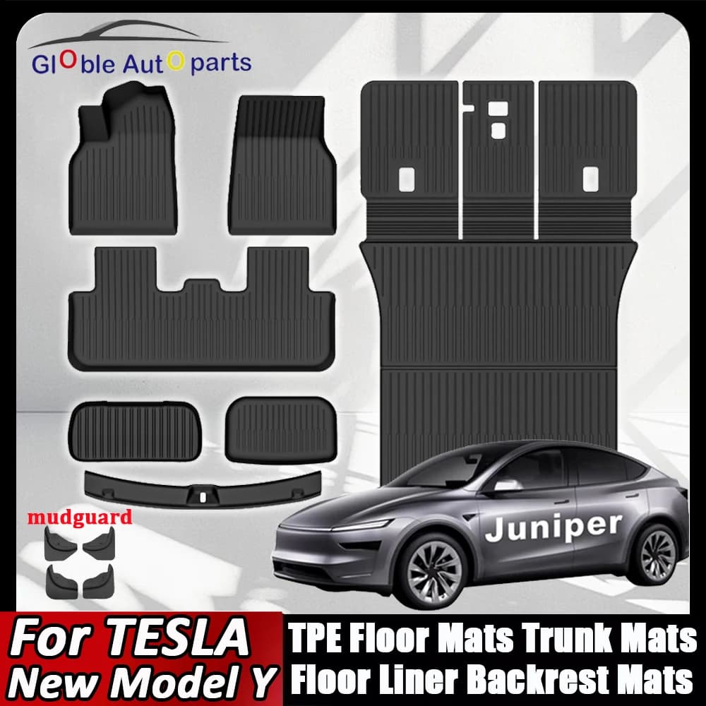 Alfombrillas de TPE para coche y protector de maletero para Tesla Model Y Launch 2025+ Juniper 2025, alfombrillas para todo tipo de clima, protector de maletero y respaldo.