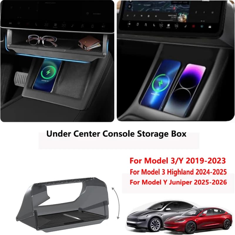 Caja de Almacenamiento Debajo de la Consola Central para Tesla Model 3/Y Juniper 2019-2026, Organizador de Almacenamiento Oculto en la Consola Central, Accesorios