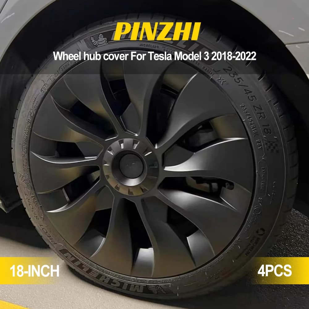 Juego de 4 tapacubos para Tesla Model 3 2018 2019 2020 2021 2022, tapacubos de repuesto de 18 pulgadas para ruedas de alto rendimiento, accesorios para cubrir completamente el borde de la llanta del automóvil.