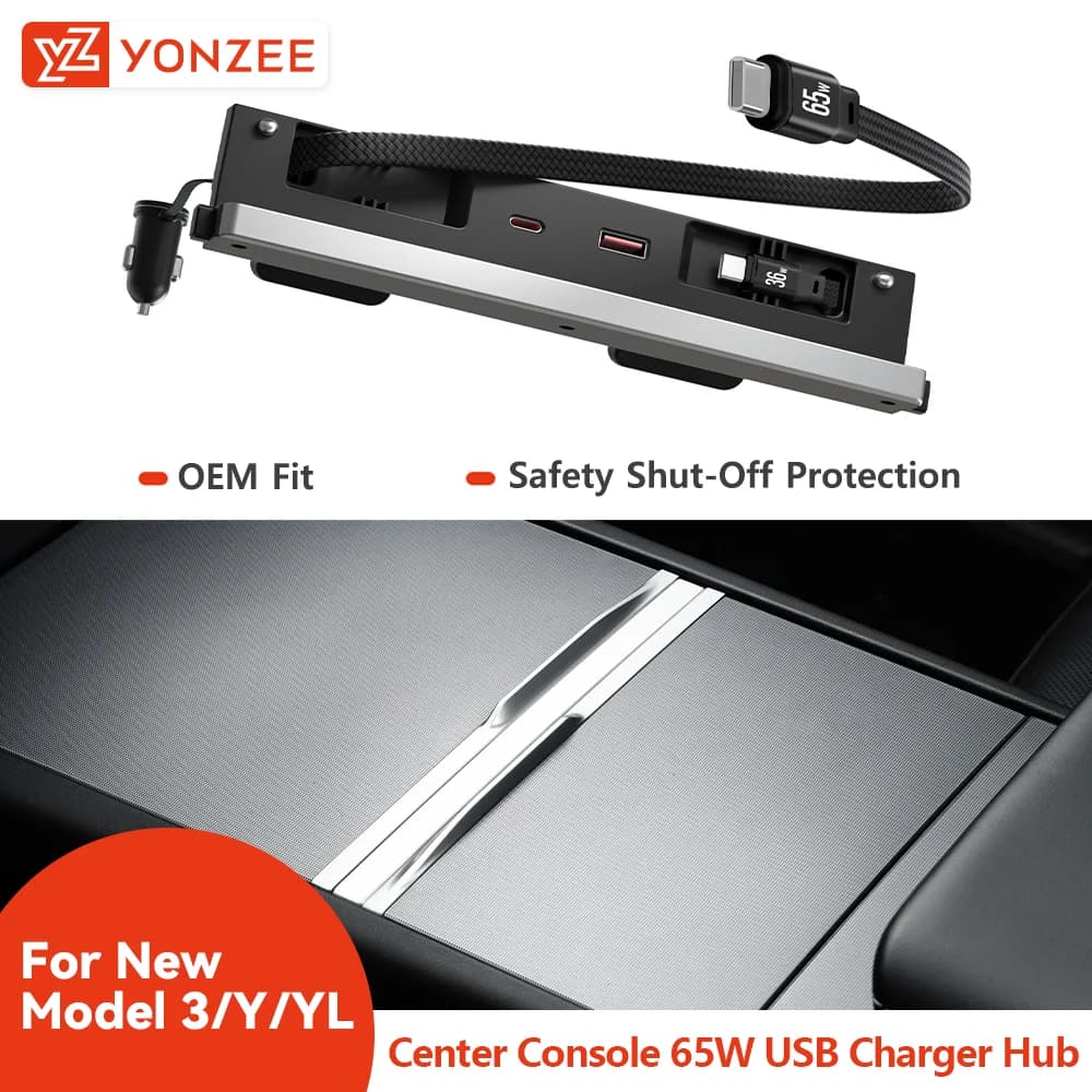 Base de Cochega Rápida de 65W YZ para el Nuevo Tesla Model 3 Y YL Highland Juniper, Hub USB, Estación de Acoplamiento Inteligente