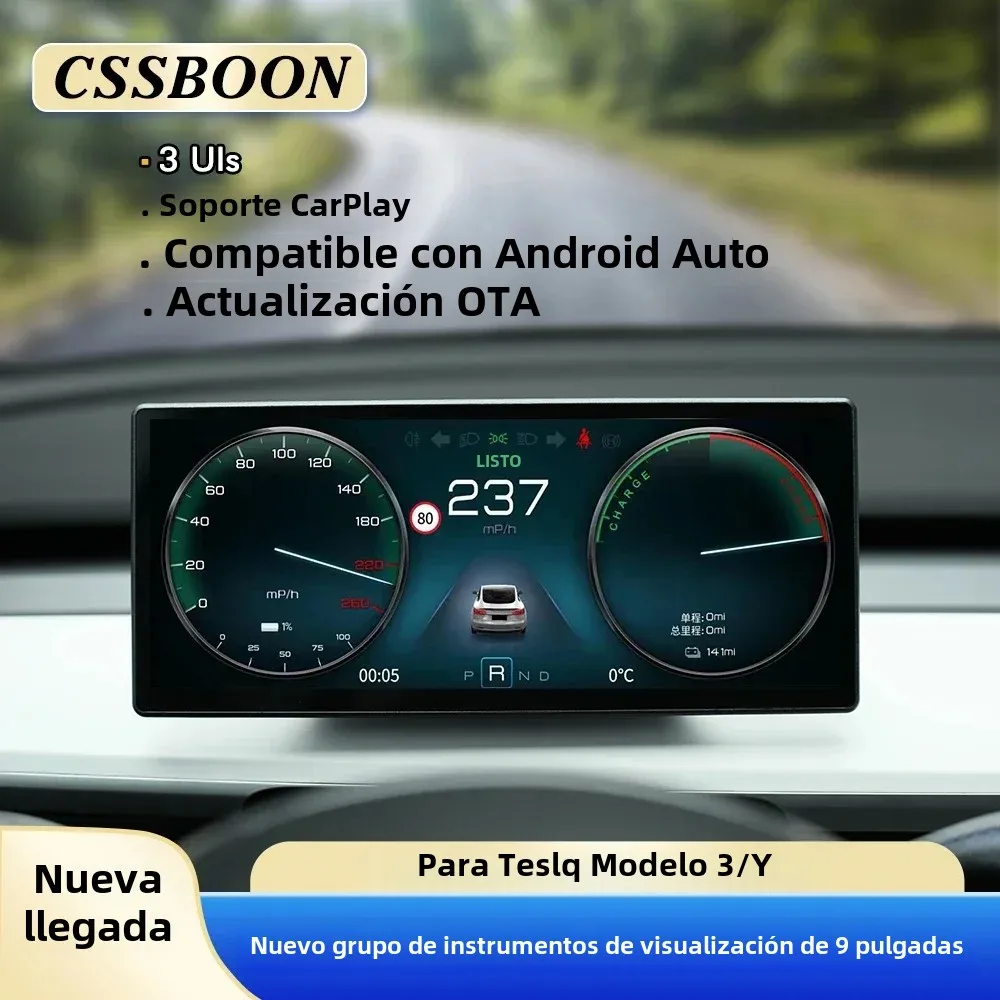 Pantalla de tablero CSSBOON modelo Y pantalla grande de 9 pulgadas para Tesla modelo 3 opción de cámara frontal compatible con CochePlay inalámbrico