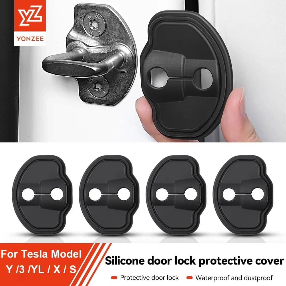 YZ para Tesla Model 3 Y YL X Juniper Highland, 4 piezas, cubiertas de silicona para cerraduras de puertas de coche, protección contra golpes, adhesivos, accesorios para coche