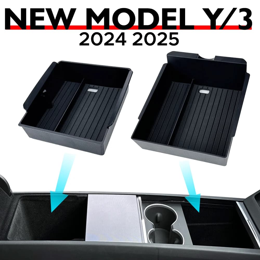 Organizador de Consola para Tesla Modelo Y Juniper 2026 2025 y Modelo 3 Highland 2024, Caja de Almacenamiento para Reposabrazos, Material ABS Flocado