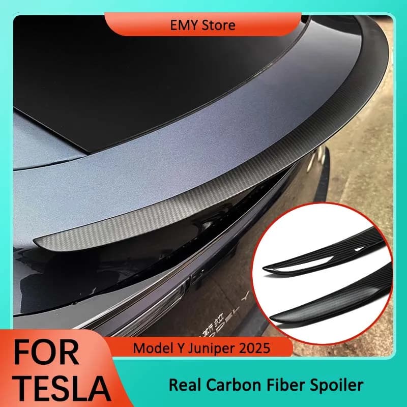 Para Tesla Model Y Juniper 2025, el más nuevo alerón de fibra de Cochebono 100% Real, accesorio de alas de maletero de alto rendimiento 2024 Model3 Highland