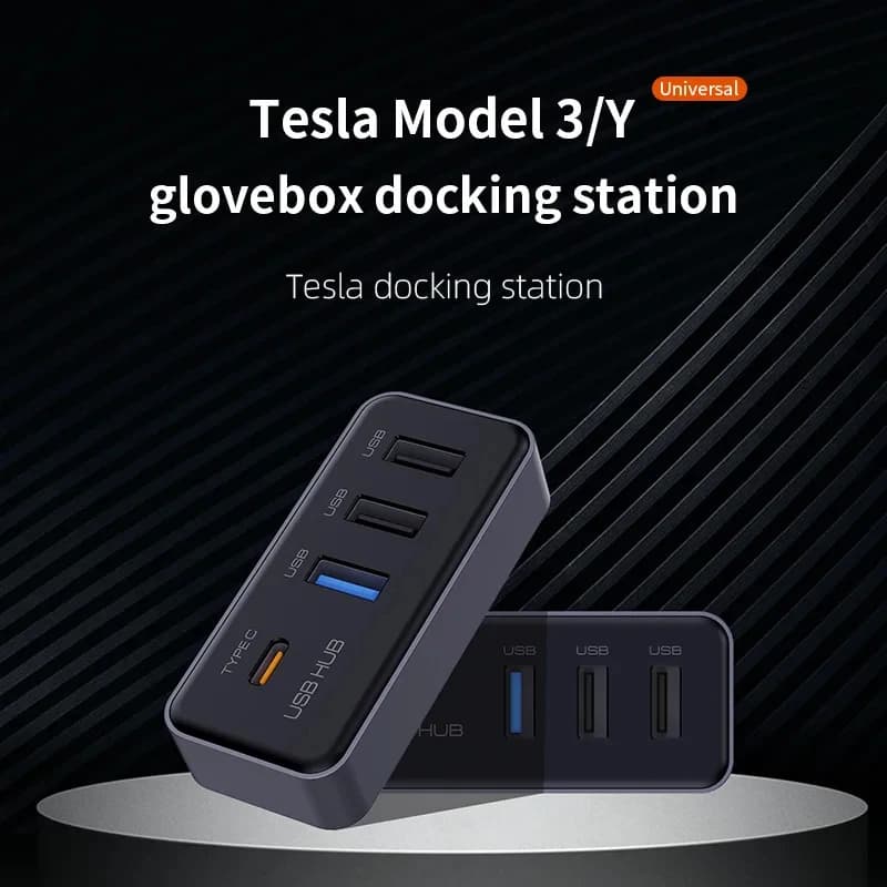 Hub USB 4 en 1 para Tesla Model 3/Y 2023+ con Cochega, Transferencia de Datos y Sincronización Rápida para Consola Central y Caja de Guantes