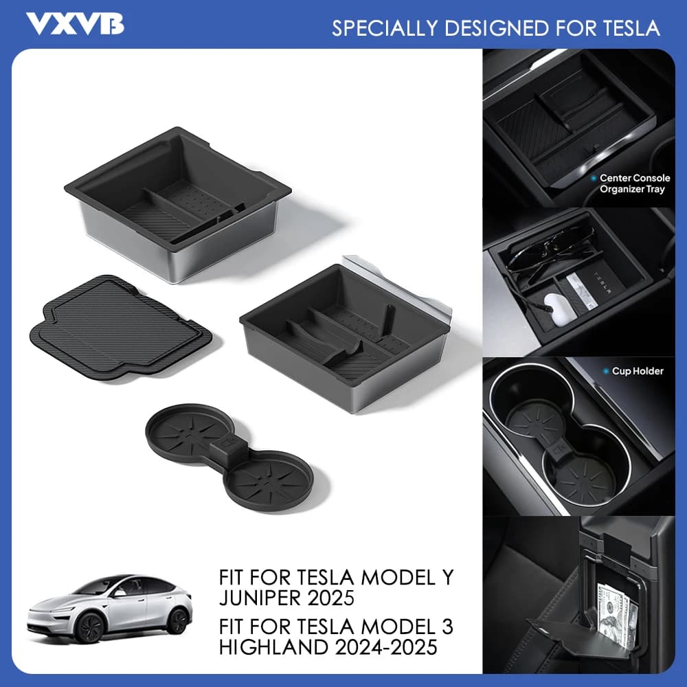 Para Tesla Model Y Juniper 2025 y Model 3 Highland 2024 2025 ABS consola central organizador bandeja reposabrazos caja de almacenamiento Accesorios