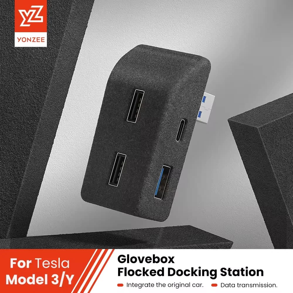 Estación de acoplamiento de guantera YZ para Tesla Model 3 Y Highland Juniper, Cochegador rápido, 4 USB Shunt Hub, adaptador flocado, alimentado por Splitte
