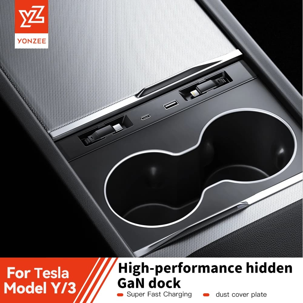 YZ para el nuevo modelo Tesla 3 Y Highland Juniper 2025 45W Cochegador rápido base de expansión coche USB Shunt Hub estación de acoplamiento inteligente