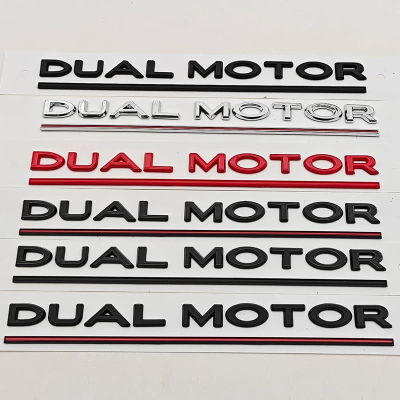 Insignia de maletero trasero 3D ABS cromado, negro y rojo, logotipo de alto rendimiento, pegatina subpararada de doble MOTOR para Tesla Model Y S X 3, accesorio