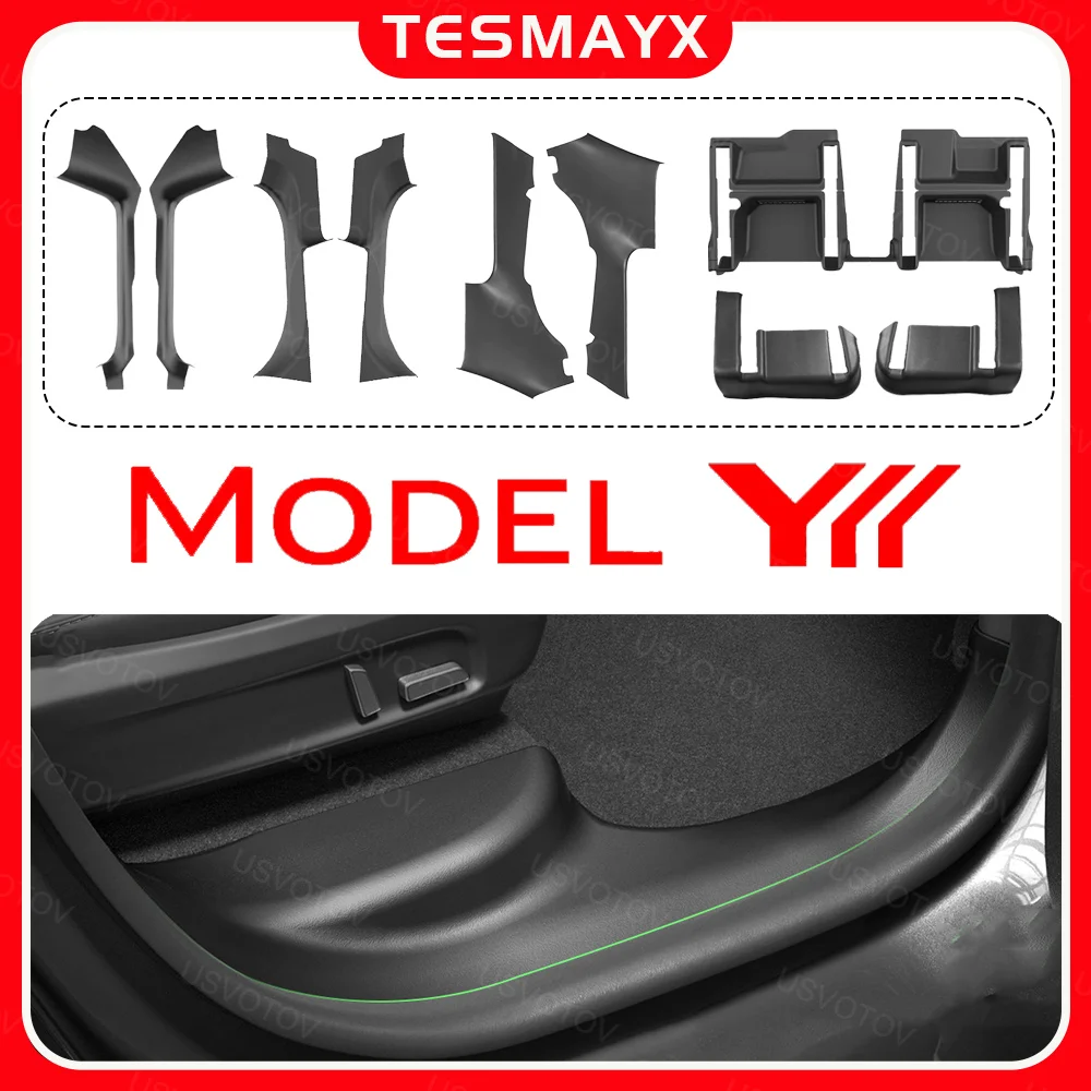 Protector de Umbral de Puerta para Tesla Model YL Y L 2026, Accesorios Antipatadas, Protectores de Riel Deslizante de Asiento, Alfombrillas Laterales para Maletero
