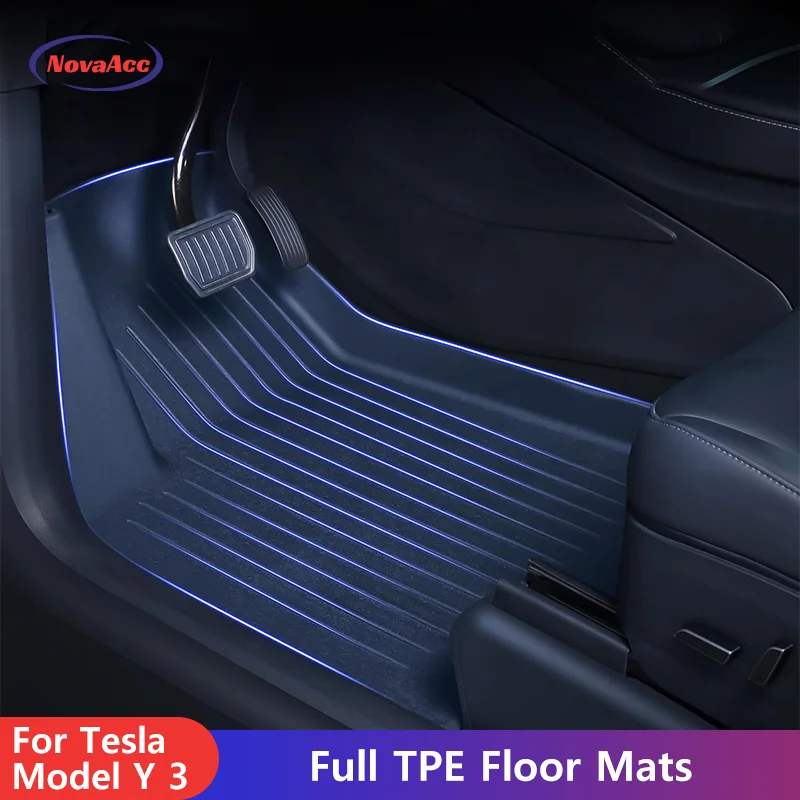 NovaAcc-alfombrillas TPE para Tesla Model Y 3, 2021 a 2024, timón izquierdo, almohadilla para pies para todo tipo de clima, accesorios para Interior de coche