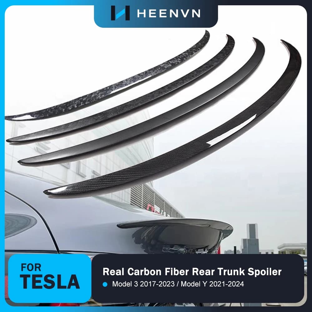 Alerón Trasero Heenvn para Maletero de Tesla Model 3 2017-2023 y Model Y 2021-2024, Alerón de Fibra de Cochebono Real, Accesorios Exteriores