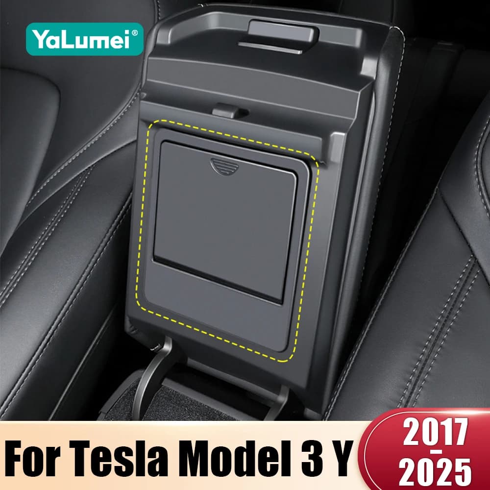 Para Tesla Model 3 Y 2017 2018 2019 2020 2021 2022 2023 2024 2025 caja de almacenamiento oculta para coche consola central organizador de cubierta de reposabrazos