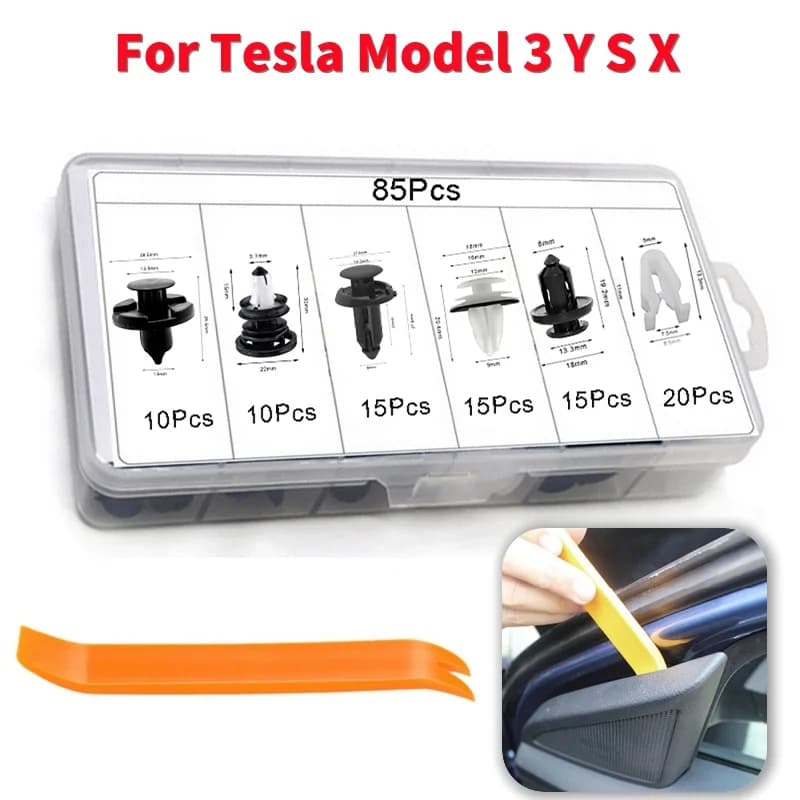 85 unids/set Clips de coche retenedores conjuntos de sujetadores con removedores de sujetadores sujetador de remache de plástico para Tesla modelo 3 Y S X