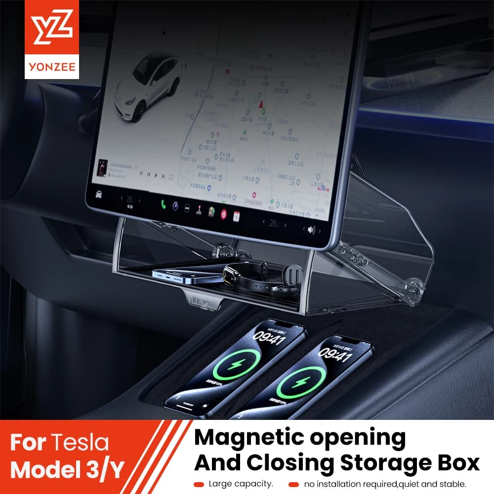 Caja de Almacenamiento Magnética Debajo del Asiento para Tesla - Bandeja Plegable YZ para Highland Model 3 y Juniper Model Y, Organizador ETC