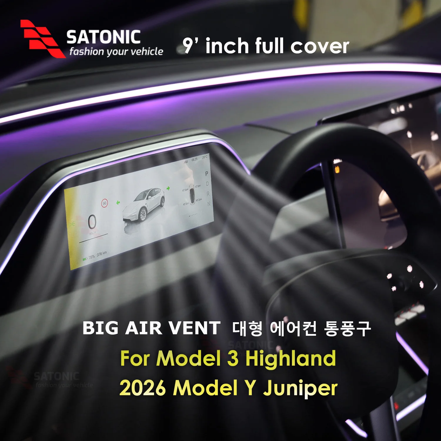 Pantalla de Tablero SATONIC de 9 Pulgadas para Tesla Model 3 Highland 2024 2025 2026, Modelo Y Juniper, Panel de Instrumentos, CochePlay Inalámbrico v