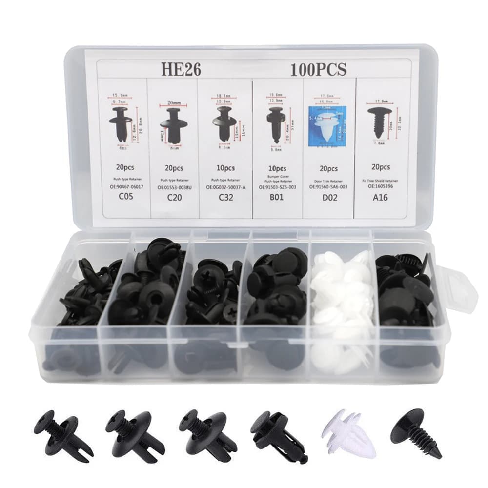 Tesla 100 piezas de 6 tamaños mixtos, clips de sujeción para parachoques de coche, remaches de empuje para Cocherocería, retenedores de paneles de puerta, kit de sujeción universal