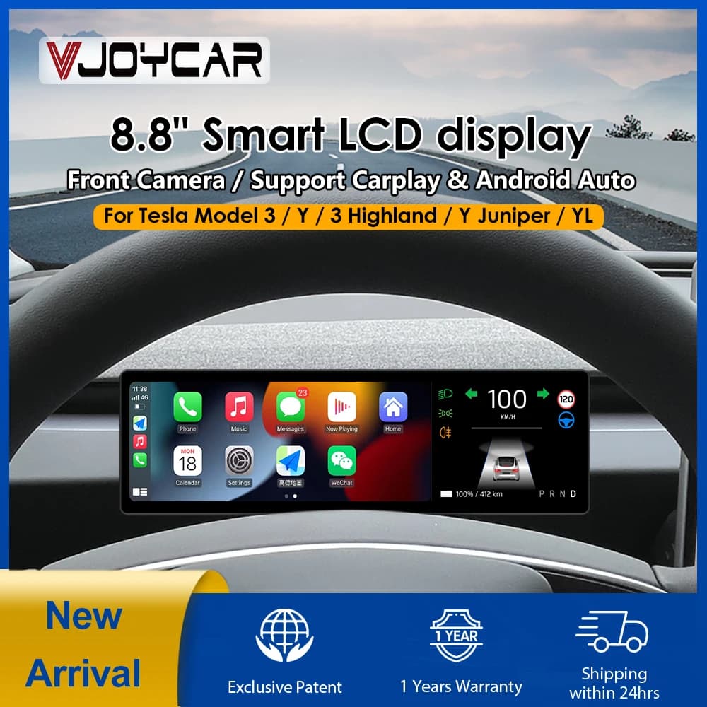 Pantalla de tablero nueva de 8.8 pulgadas para Tesla Model 3 Y New 3 Y Juniper, compatible con Cocheplay inalámbrico y Android Auto, cámara opcional.