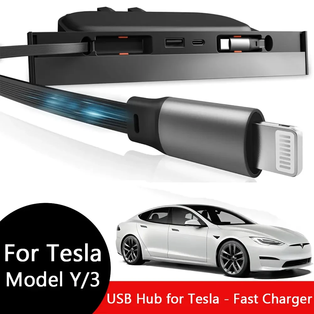 Base de Cochega Rápida USB Retráctil para Consola Central para Tesla Model Y Juniper, Estación de Cochega para Teléfono para Model 3 Highland