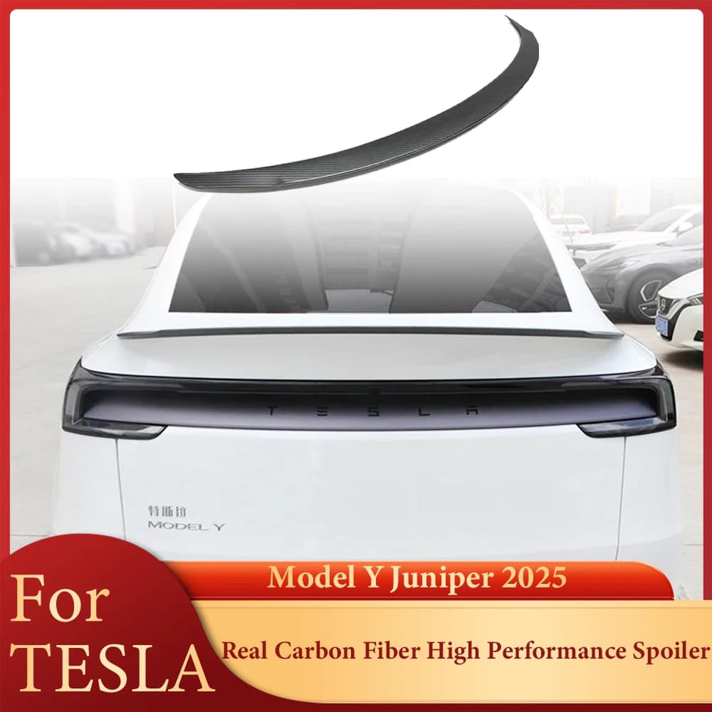 Alerón de alto rendimiento de fibra de Cochebono Real para Tesla Model Y Juniper 2025, alas traseras para maletero, accesorios exteriores de coche, nuevo