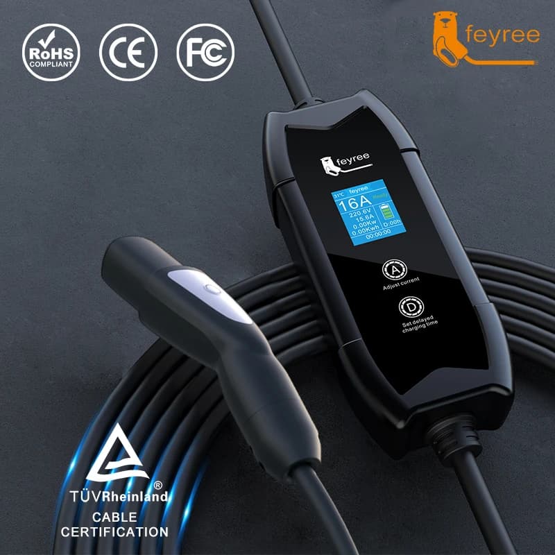 Feyree-Cochegador EV portátil de 3,5 kW, enchufe de Cochegador Tesla NACS, pantalla LCD de 1,8 "con juego de estación de Cochega con horario de retardo para coches Tesla