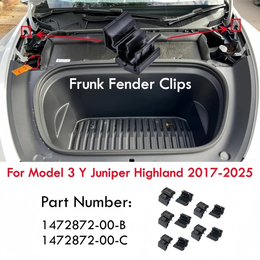 1472872-00-B 1472872-00-C Clips de guardabarros Frunk para Tesla Model 3 Y Juniper Highland 2017-2025 Clips de capó con hebilla de caja de parachoques delantero