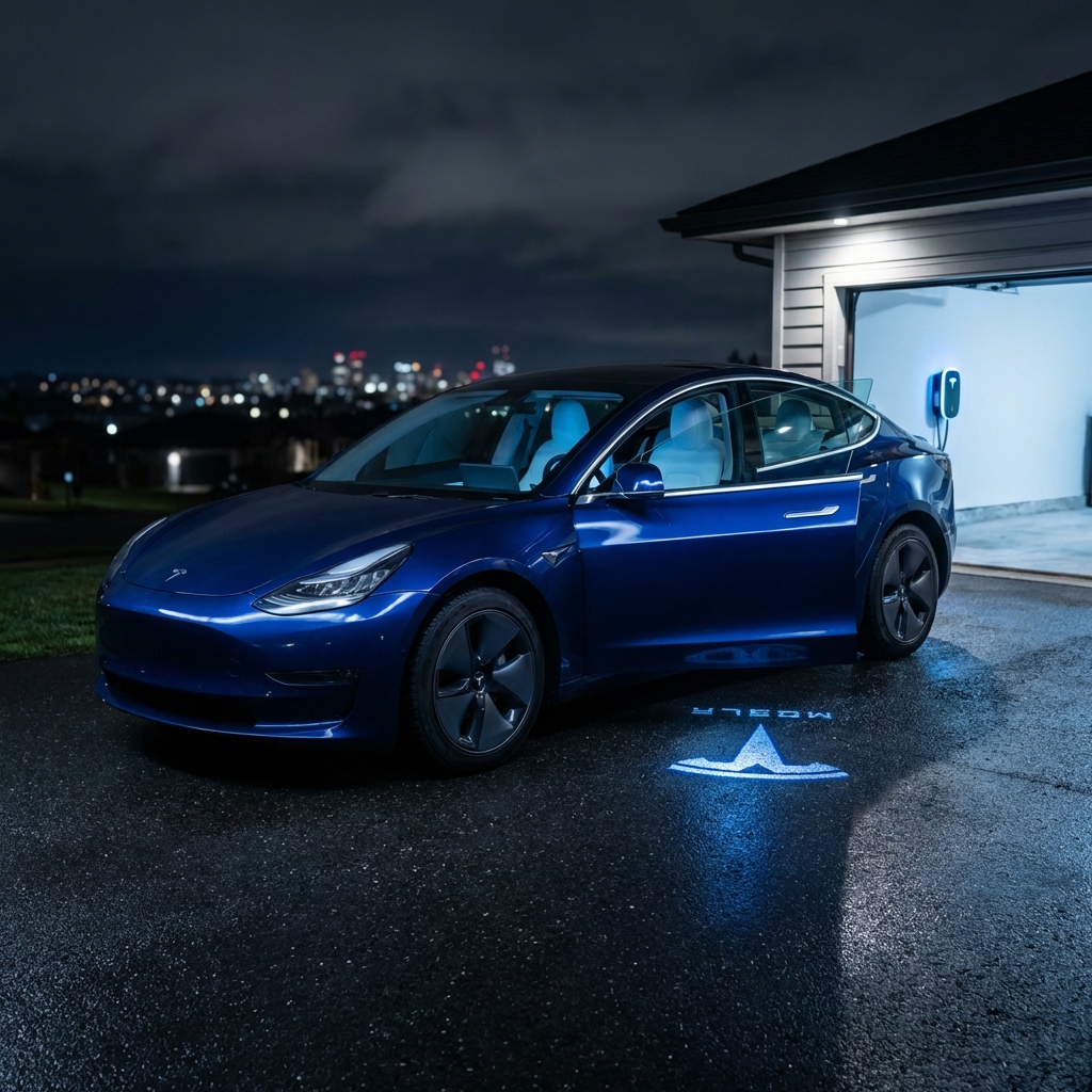 luces led bajo puerta tesla model 3 logo proyector